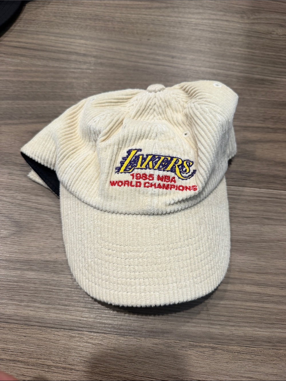 Vintage Lakers Cream Corduroy Cap - 1985 NBA World Champions